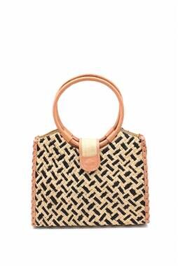 NEW SHEBOBO women's ibiza straw handbag with leather handles in black